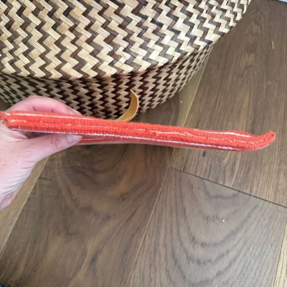 Woven Hand Woven Cotton Textile Orange White Stripe Hand Bag Clutch Purse